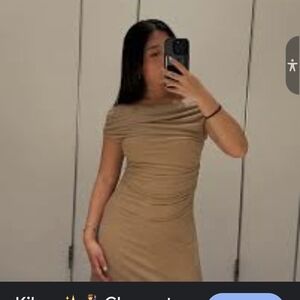 Elegant Tan Off-Shoulder Dress